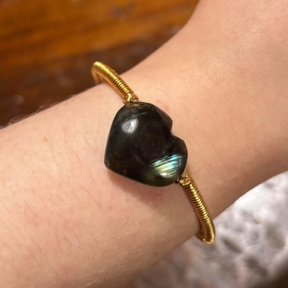 Crystal heart wire bracelet Labradorite